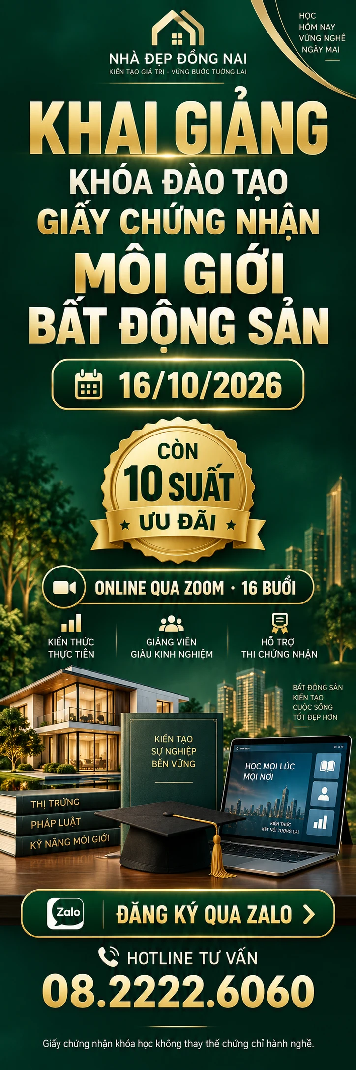 Khai giảng khóa đào tạo giấy chứng nhận môi giới bất động sản ngày 16/10/2026